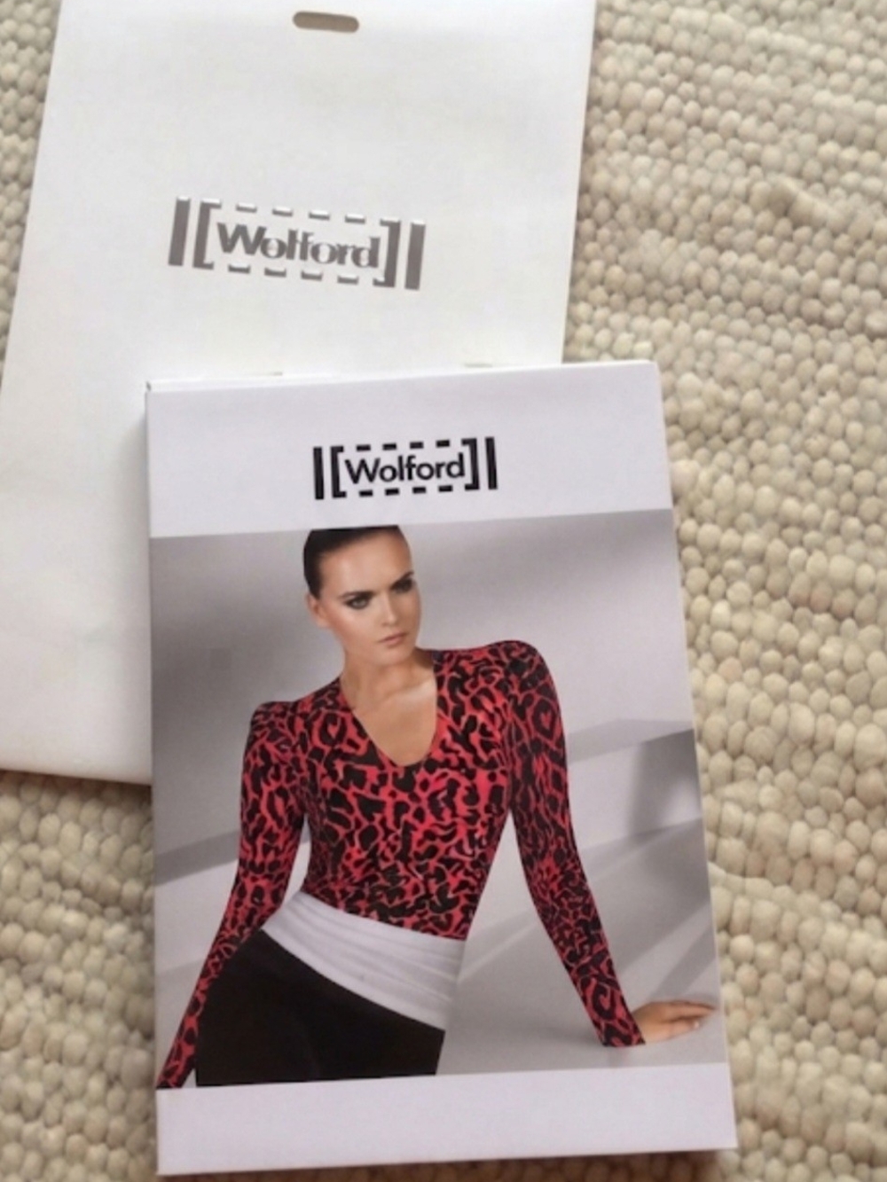 Wolford Austrian Luxury Red & Black Leopard Print Long Sleeve Top, Size S